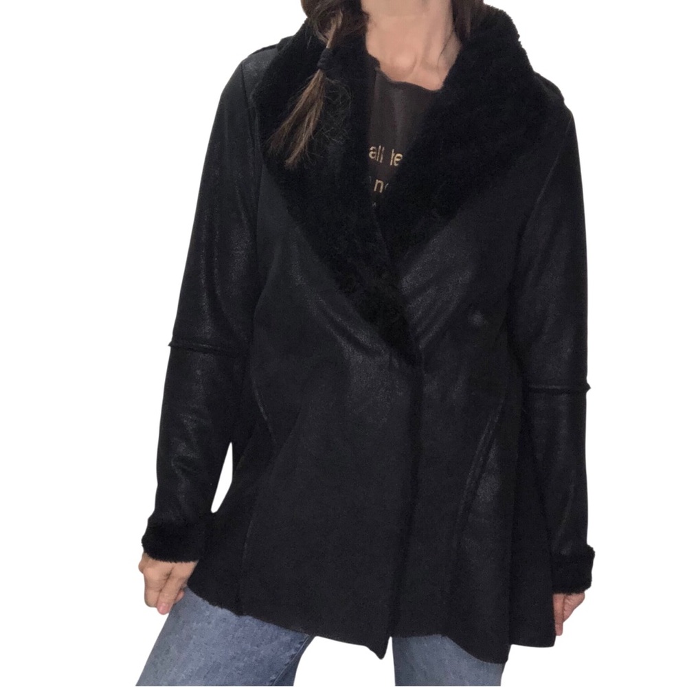 Kut from the Kloth Black Faux Suede Shearling Jacket Women M Casual Edgy Fall